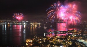 July 4, 2014_San Diego, California_USA_| The Big Bay Boom fireworks display lights up San Diego Harbor in this view looking north from the roof of the 25 story South Tower of the Marriott Marquis Hotel on the bay.|_Mandatory Photo Credit: Photo by Charlie Neuman/UT San Diego/Copyright 2014 San Diego Union-Tribune, LLC UT San Diego/Zuma Press
