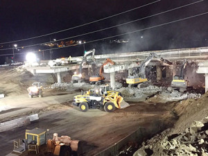 August 2016: View looking north at the old Genesee Avenue bridge. Crews worked overnight to remove sections of the bridge over the I-5 northbound and southbound lanes.