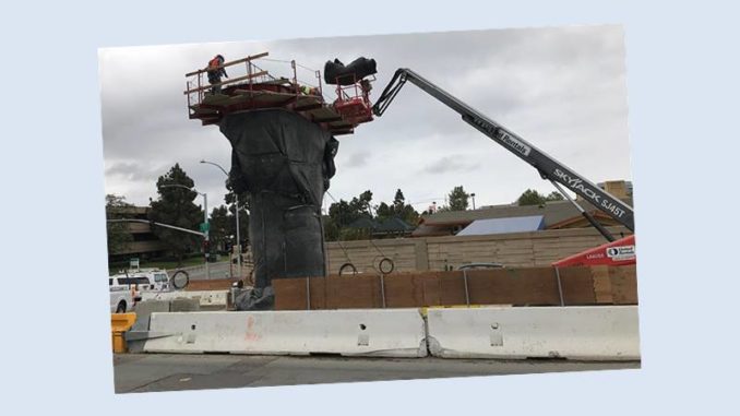 Mid-Coast Trolley column work on Genesee Avenue