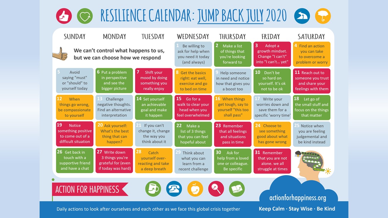 Action for Happiness Resilience Calendar Jump Back July 2020