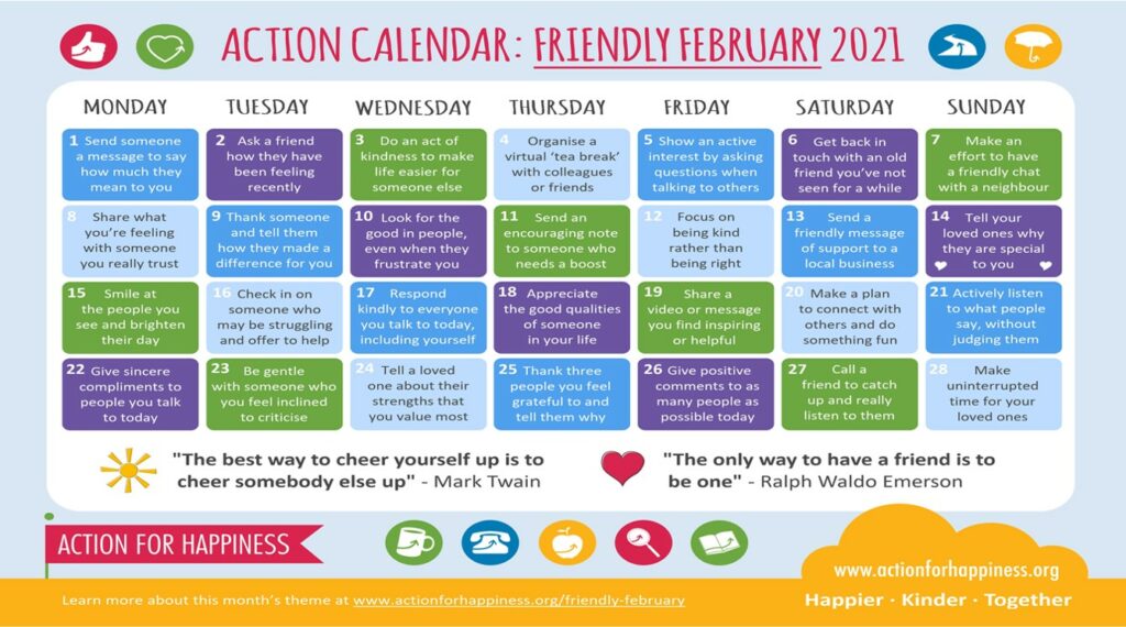 Friendly February Action for Happiness releases their Friendly