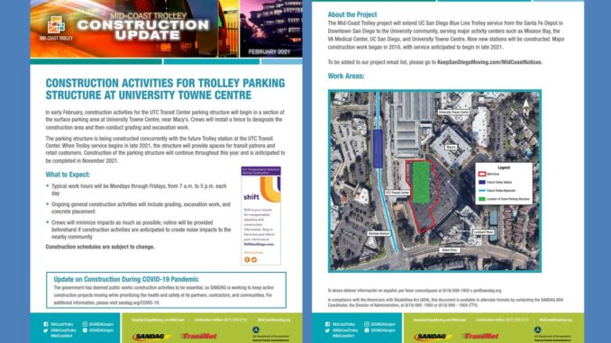 Construction Activities for Trolley Parking Structure - Mid Coast